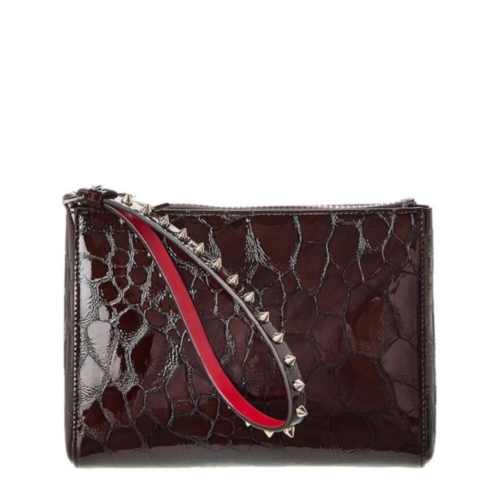 Christian Louboutin Cabata Croc Embossed Soft Pouch Spike Wristlet Mini - Picture 10 of 16